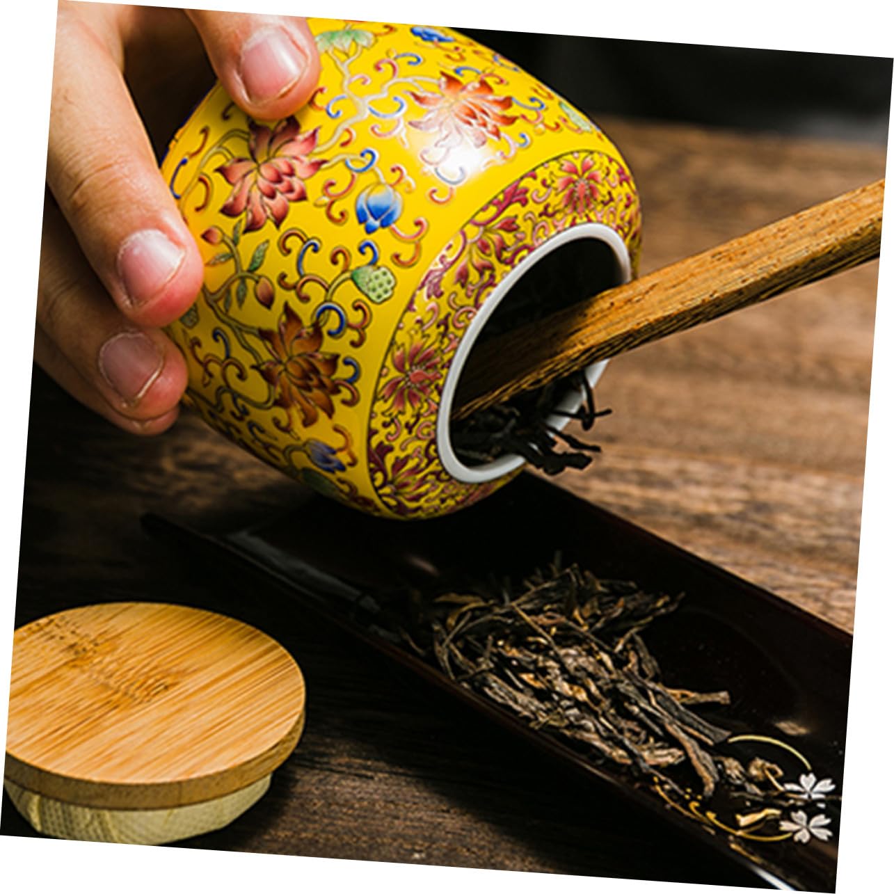 TOYANDONA Recipiente con Tapa de Madera de Cerámica para Té 400ml