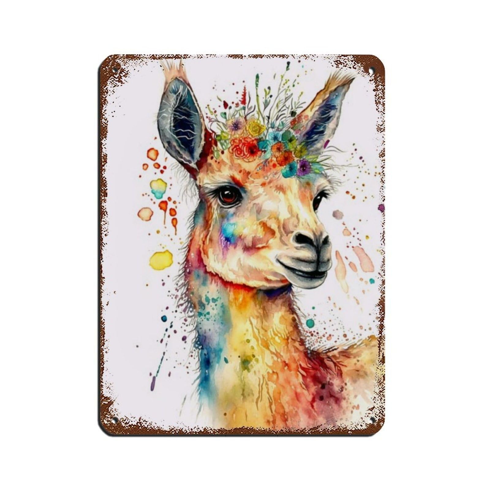 Llama Watercolour Art Poster Tin Sign Vintage Metal Pub Club Cafe Bar Home Wall Art Decoration Poster Retro 12x16inch(30x40cm)