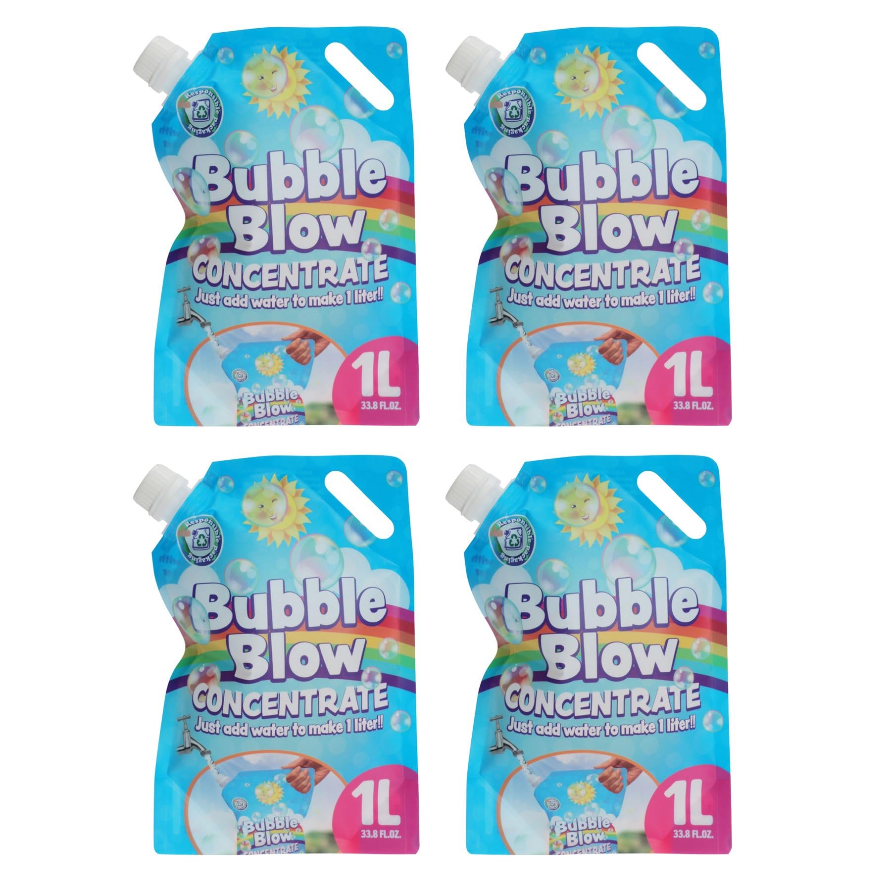 4 Packs of 1 Litre Bubble Solution Concentrate, 1L Ready to Mix Bubble Refill Liquid Solution Just Add Water