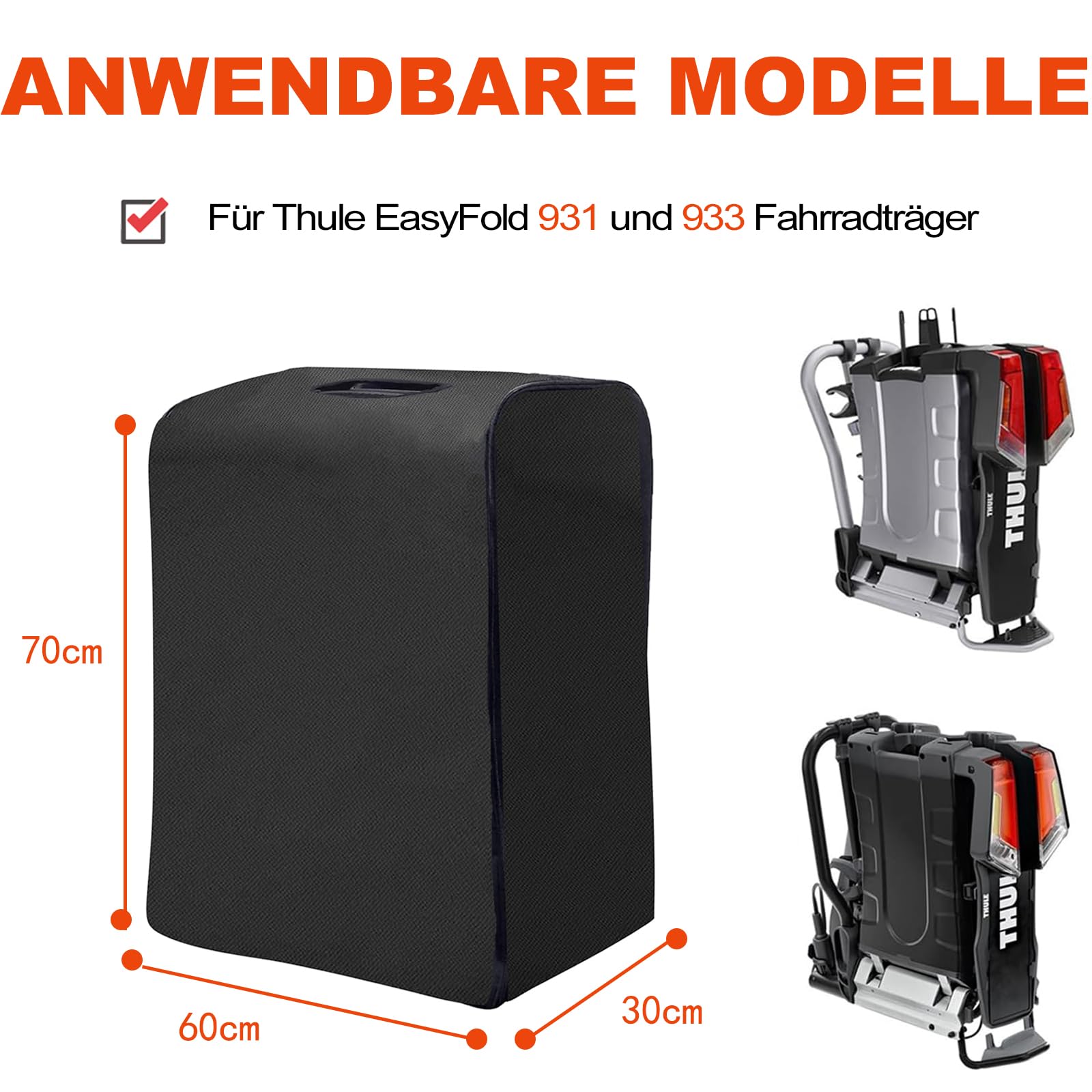 Torba na bagażnik rowerowy Thule Easyfold 931 i 933, pyłoszczelna, wodoszczelna, wykonana z wytrzymałej tkaniny Oxford 600D, torba na bagażnik rowerowy, czarny, Für Thule EasyFold XT 2
