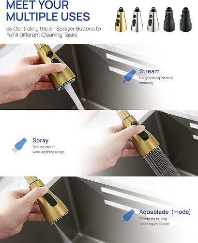 Miniatura 3 de J-HVA Cabezal de rociador de grifo de cocina extraíble, pieza de repuesto de boquilla de rociador de fregadero de 3 funciones, cabezal de grifo