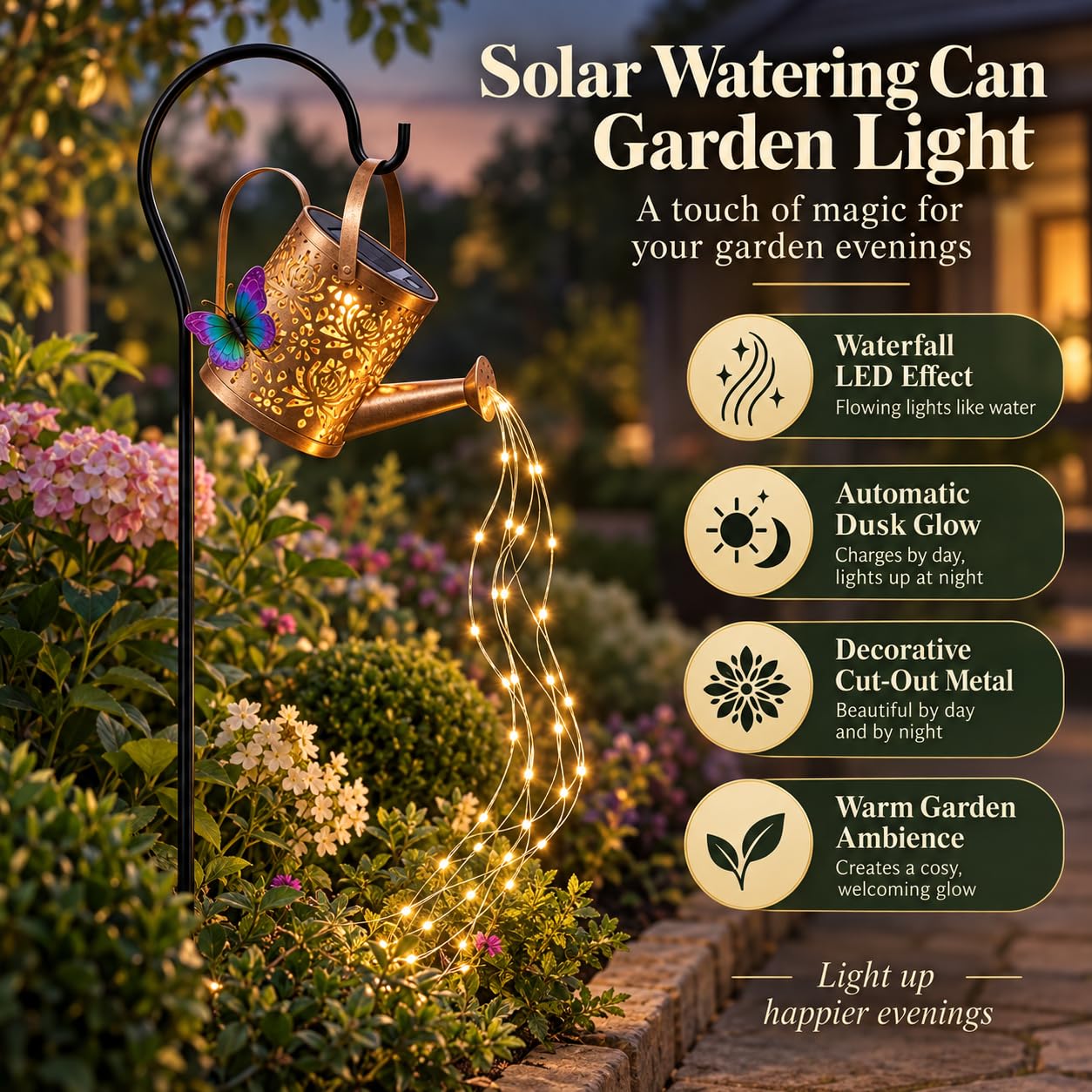 Annaffiatoio Solare Luminoso,Lampada da Giardino Decorativa con Cascata LED