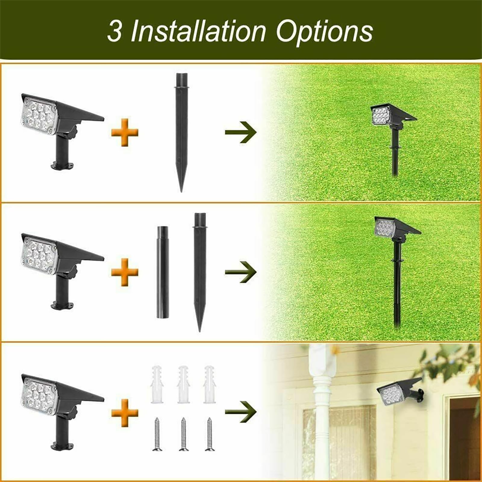 ZbOLi Confezione da 2 faretti solari a LED Impermeabili IP65 per Esterni, accensione/spegnimento Automatico da Incasso a Terra/Parete, per Giardino, Patio, vialetto, Stagno, terrazza