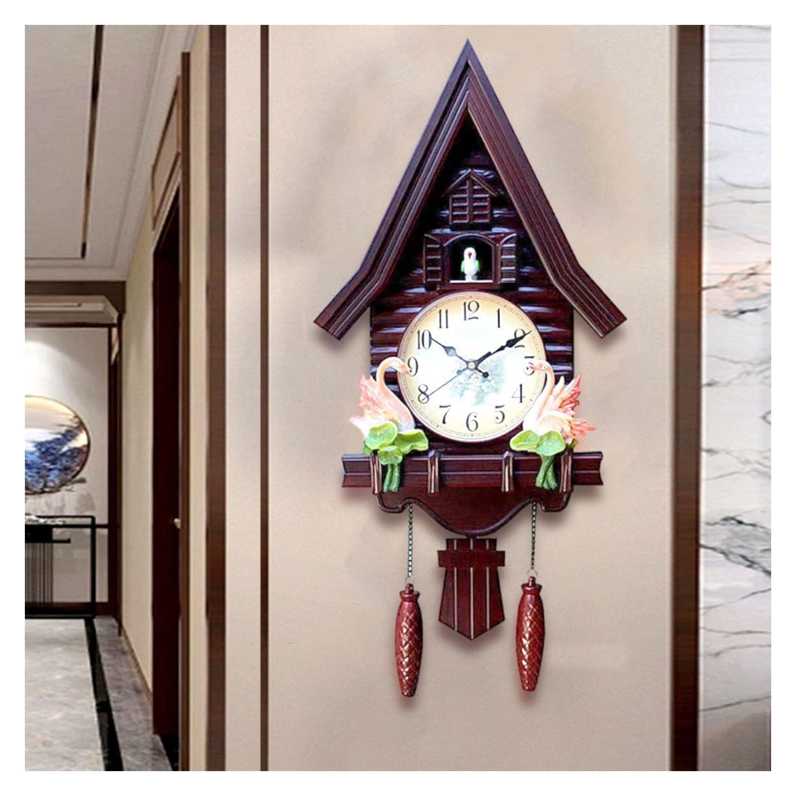 DARZYS Cuckoo Clock, Cuckoo Wall Clock, Wall Clock,Home Decor Traditional Clock Wall Decor Clock Vintage Office Decor(Red Brown)