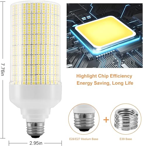 Miniatura 8 de Paquete de 2 bombillas LED de maíz de 80 W, equivalente a 800 W, luz diurna de 5000 K, 12000 lúmenes altos, súper brillantes, base E26E39, repuesto