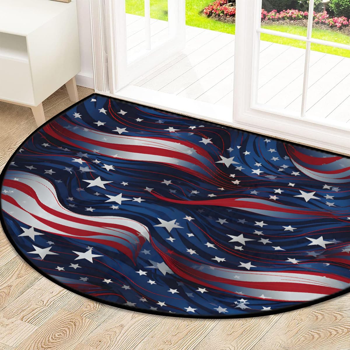 Mexpekil Paillasson demi-rond antidérapant lavable avec drapeau des États-Unis - Demi-lune - Pour intérieur et extérieur - Attrape la saleté - 100 x 160 cm