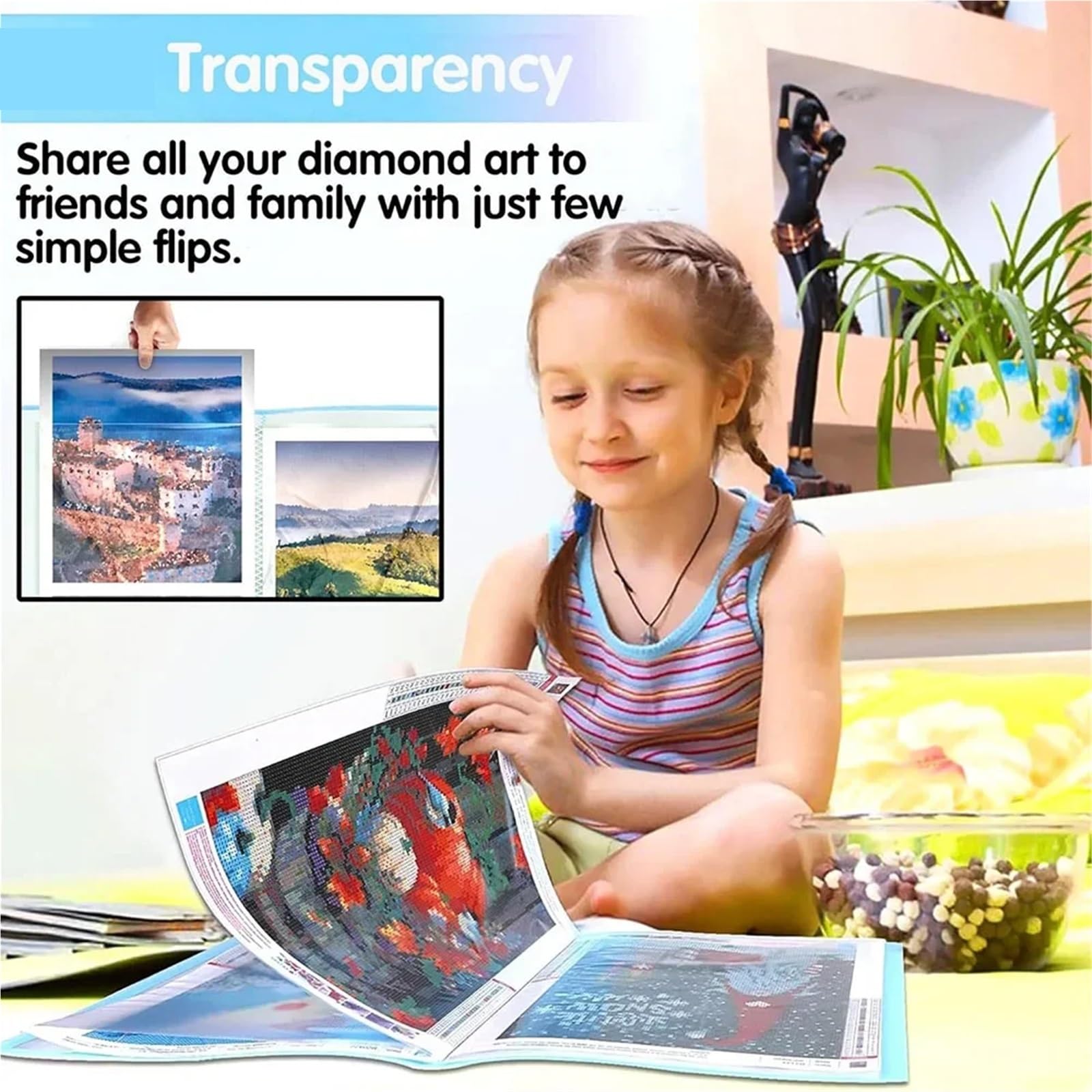 2 pezzi blu A3 30 pagine con pittura a diamante, album fotografico, libro, portfolio, presentazione, tasche trasparenti, cartella grande, cancelleria per Casa, Ufficio