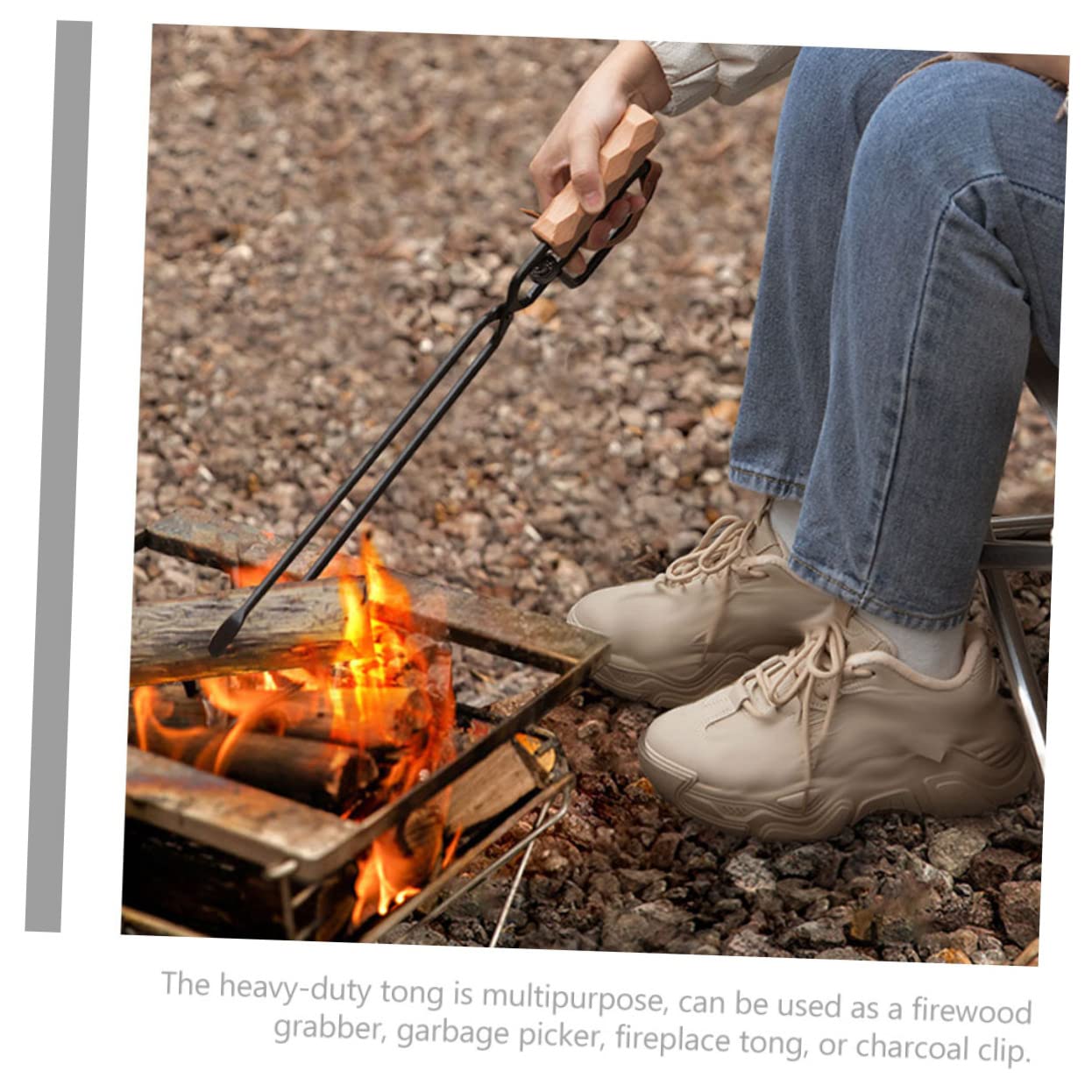 ibasenice Bbq Charcoal Clip Grill Charcoal Grill Tools Camping Accessories Portable Fire Tongs Fireplace Tong with Handle Fire Tongs for Outdoor Bbq Fireplace Tong Leather Buckle Pu Leather