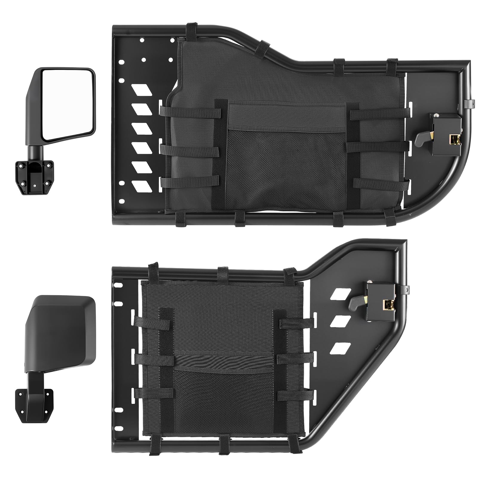 VEVOR Demi-Portes Tubulaires pour Jeep, Kit de 4 Portes avec Rétroviseurs, Compatible avec Jeep Wrangler JL 2018-2026 et Gladiator JT 2020-2026, Portières pour Tout-Terrain avec Poches de Rangement