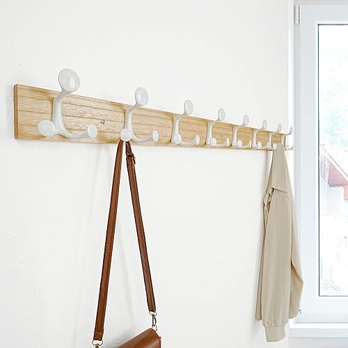 Miniatura 305 de SKOLOO Perchero de madera blanca de 17 pulgadas con 3 ganchos triples, ideal para entradas familiares, aulas y almacenamiento de suministros para