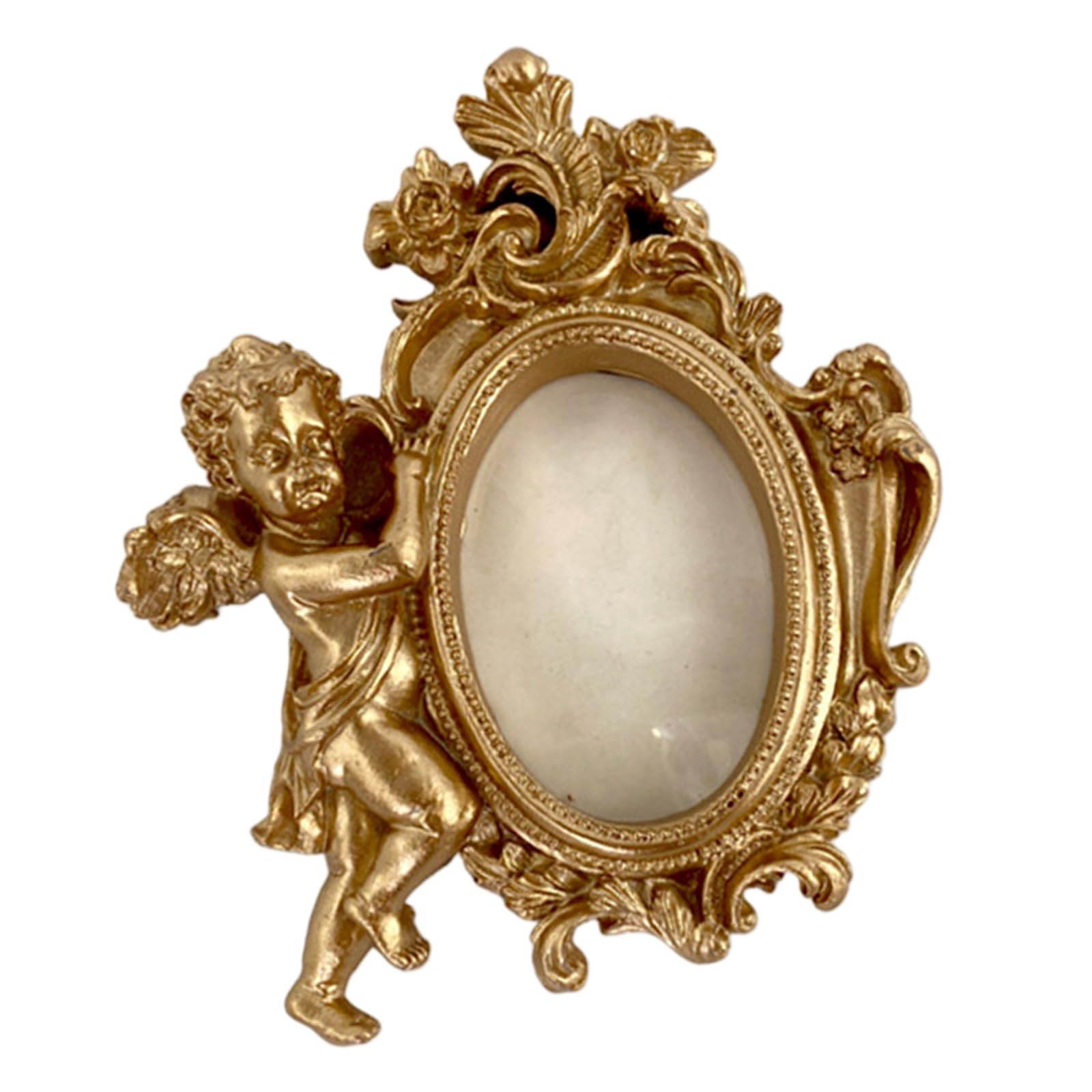 Msioytog Victorian Theme Antique Resin Photo Frame with Cherub Figurine Home Decors for Living Room Bedroom Tabletop Wall Mount Wall Hanging Frame