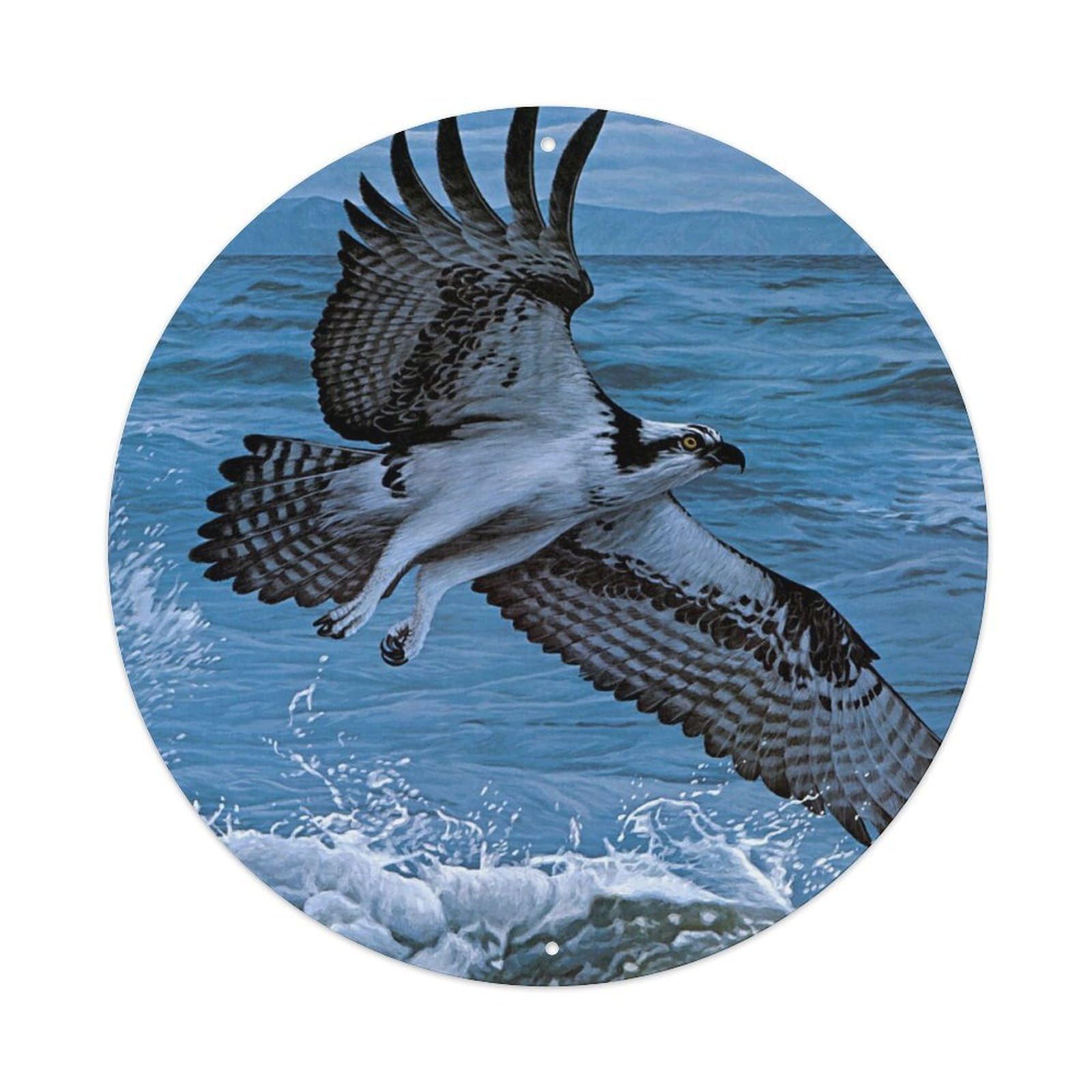 Animal BirdBlack And White Osprey Vintage Metal Tin Sign Plaque Wall Decor for Cafe, Club, Garden Round Metal Poster 8x8Inch