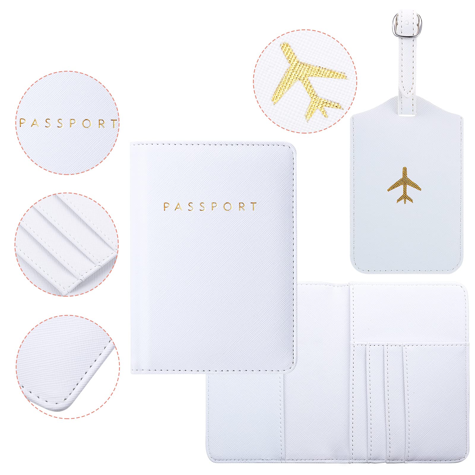 Couvertures De Passeport Et Étiquettes à Bagages 4 Pièces - Set Cuir Noir Et Blanc Pour Voyage