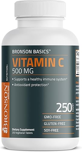 Bronson Vitamina C de 500 mg apoya un sistema inmunológico saludable y protección antioxidante, sin OMG, 250 tabletas vegetarianas