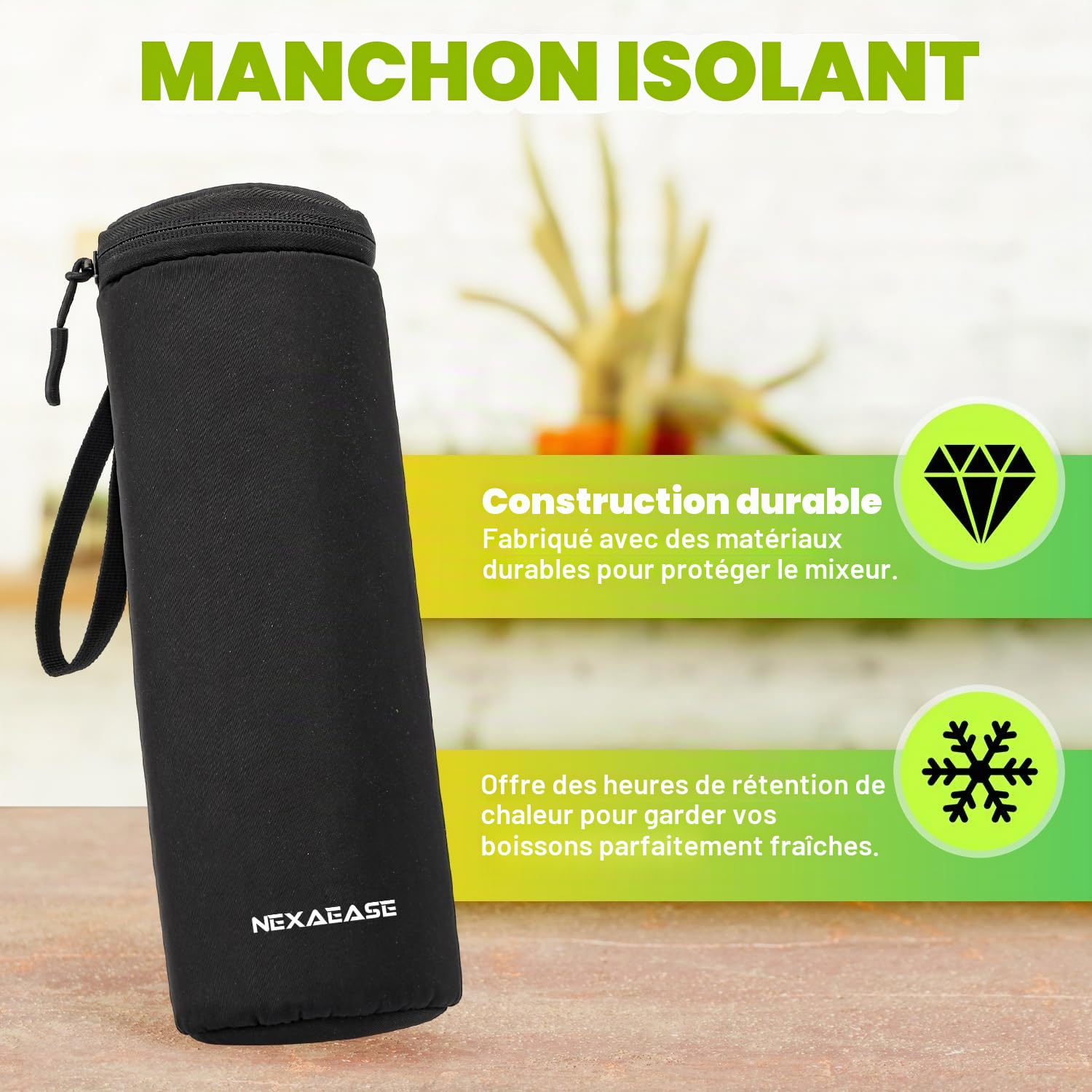 Mixeur personnel portable avec manchon isotherme pour shakes et smoothies – Mini mixeur de 600 ml avec 6 lames, couvercle de voyage, rechargeable par USB – Petit mixeur pour cuisine, voyage