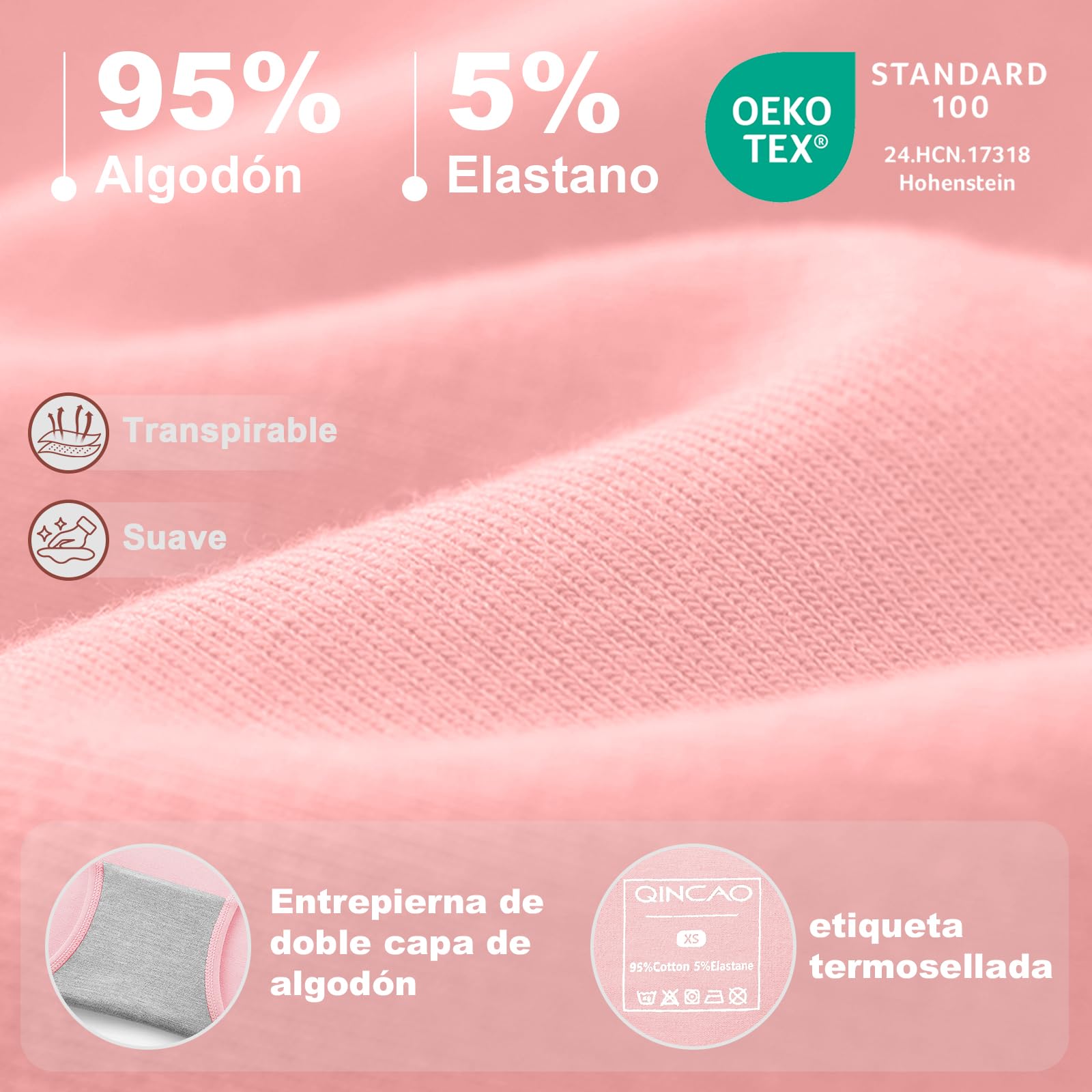 QINCAO Bragas Mujer, Pack de 6 — Bragas Mujer Cintura Alta Algodón, Transpirables y Suaves