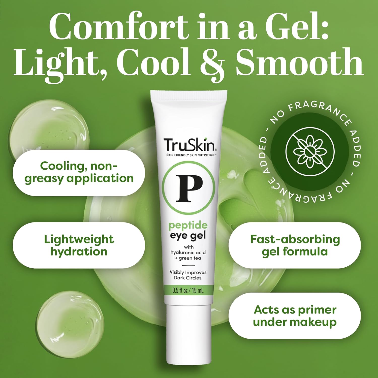 TruSkin Peptide Eye Cream Gel for Dark Circles & Fine Lines - Under Eye Gel with Green Tea & Hyaluronic Acid - Hydrating, Smoothing & Brightening Eye Care for Tired Eyes - 0.5 fl oz - Image 5