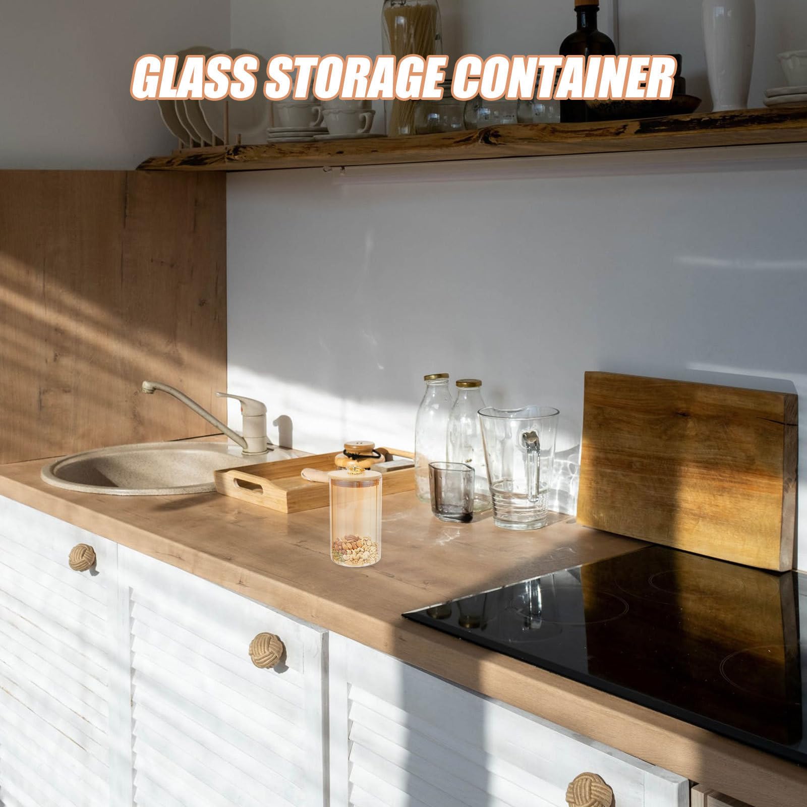 Gatuida 3 Piezas Recipiente de Vidrio con Tapa Hermética para Almacenar Alimentos, Diseño Vintage con Tapa de Madera, Capacidad 750ml Adecuado para Uso Diario en Cocina