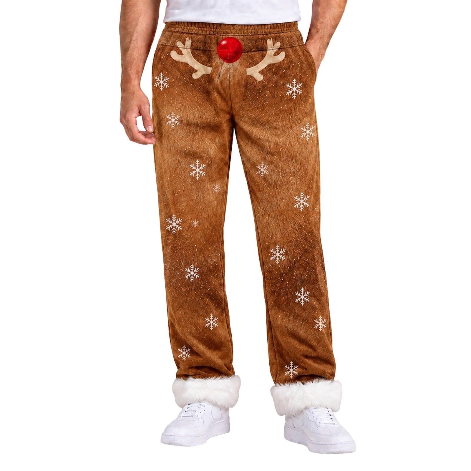 Christmas Costume Pants for Men Green Flannel Xmas Holiday Trousers with Pl
