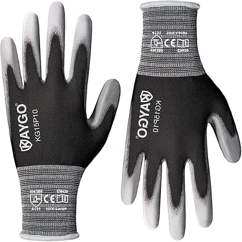 Miniatura 1 de KAYGO KG15P - Guantes de trabajo con revestimiento de poliuretano, nailon Lite, para la seguridad, revestimiento de poliuretano gris, muñeca de