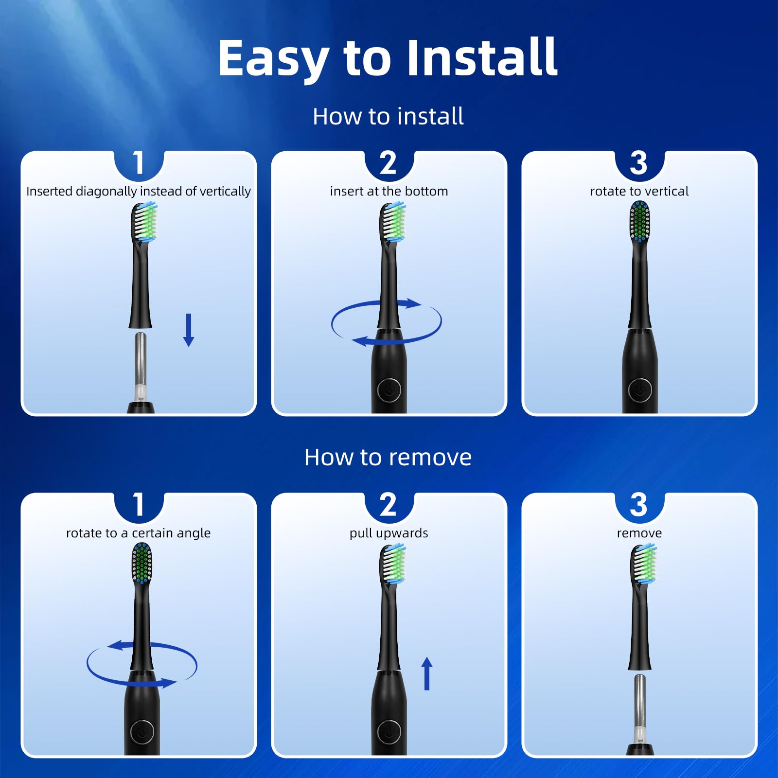 Paquete de 10 cabezales de repuesto para cepillos de dientes eléctricos Bitvae D2 Sonic, 10 unidades (negro, 10 unidades (paquete de 1))
