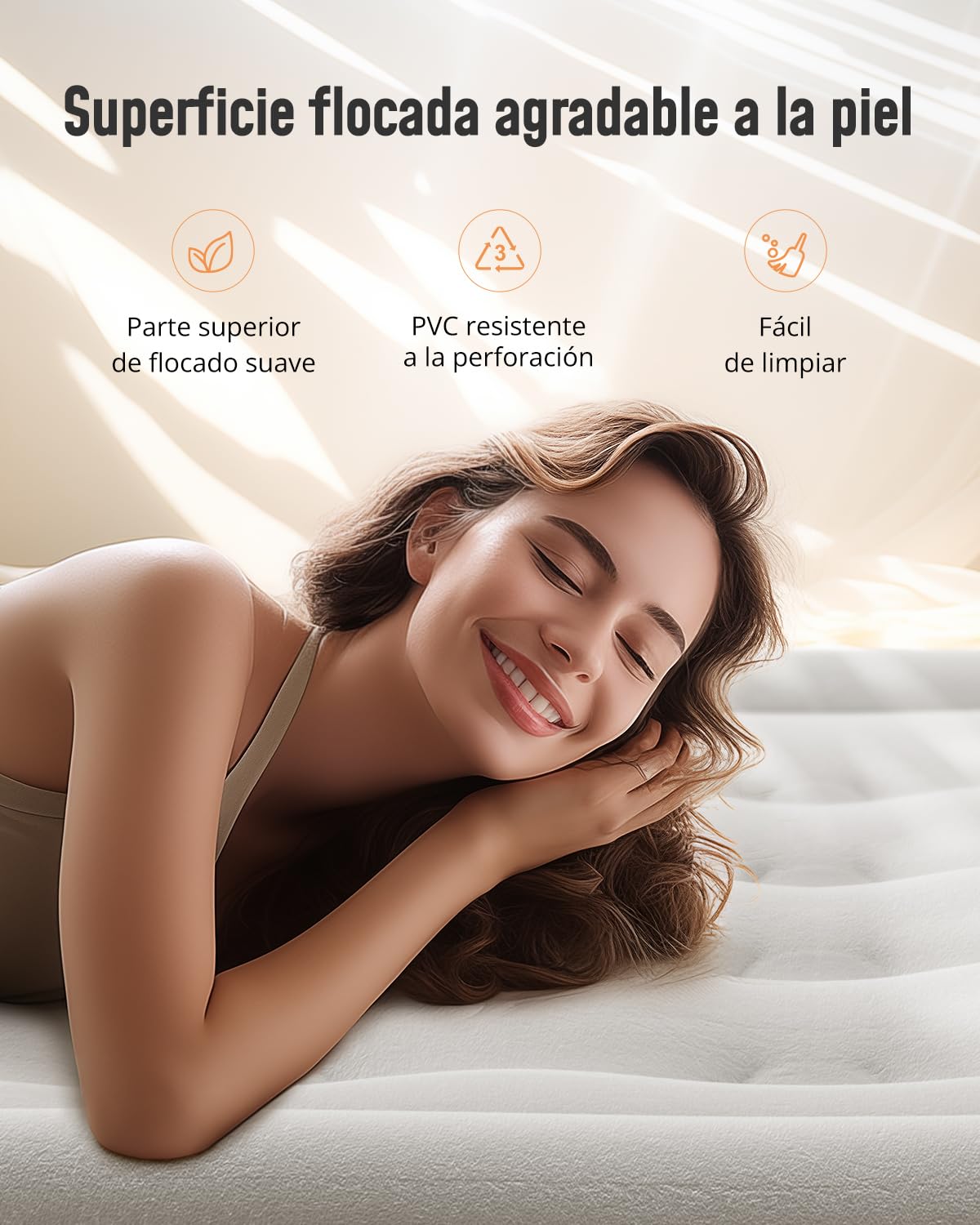 Airefina Colchon Hinchable con Bomba Eléctrica Incorporada, Colchón Hinchable Matrimonio en 3 Minutos, Superficie Acolchada Cama Hinchable, Cama de Aire Portátil para Casa Camping 137 x 190 x 46cm