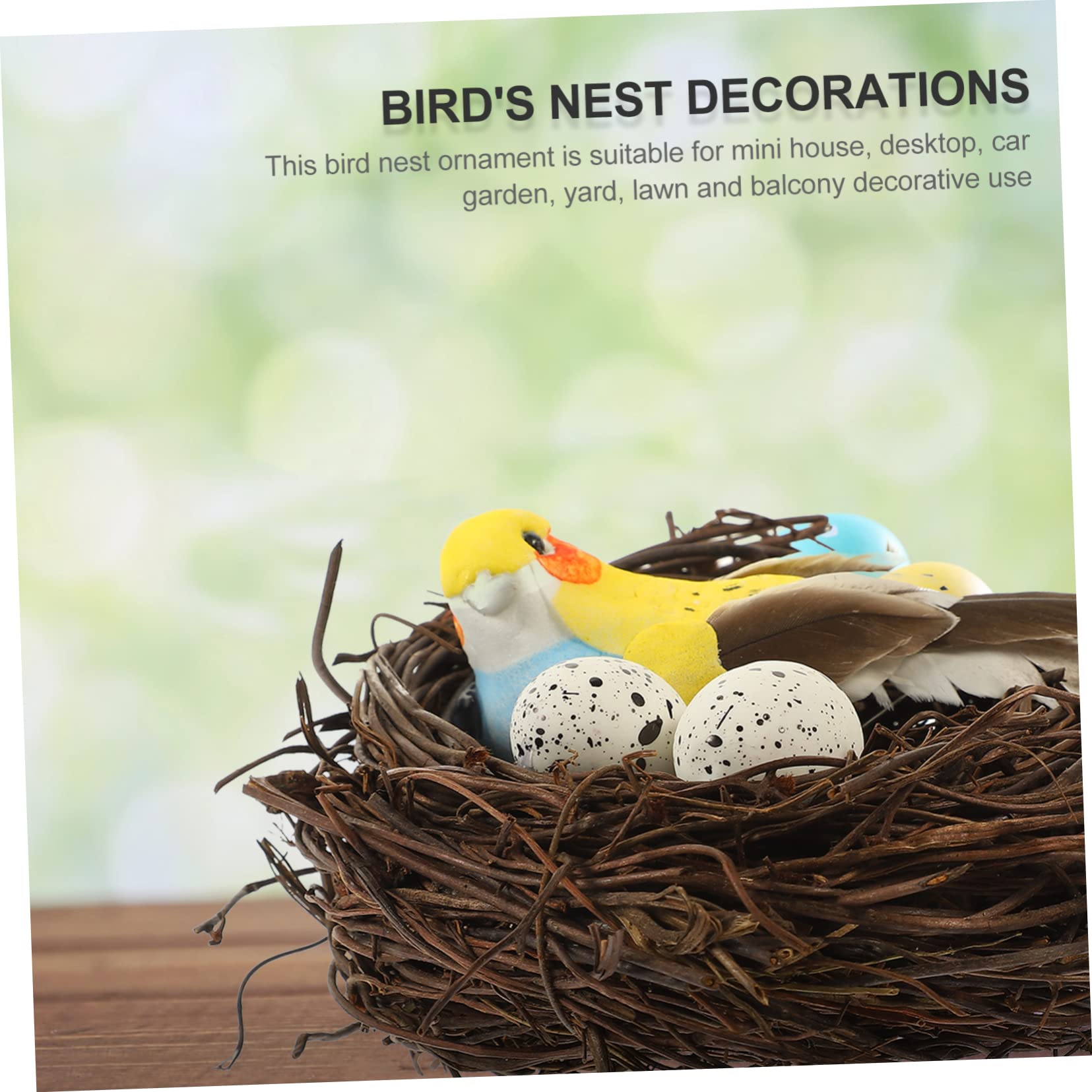 Kisangel 12pièces Décoration De Nid Oiseau Rotin Accessoire De Jardin Artificiel avec Et Oiseaux pour Décorer Balcon Et Jardin