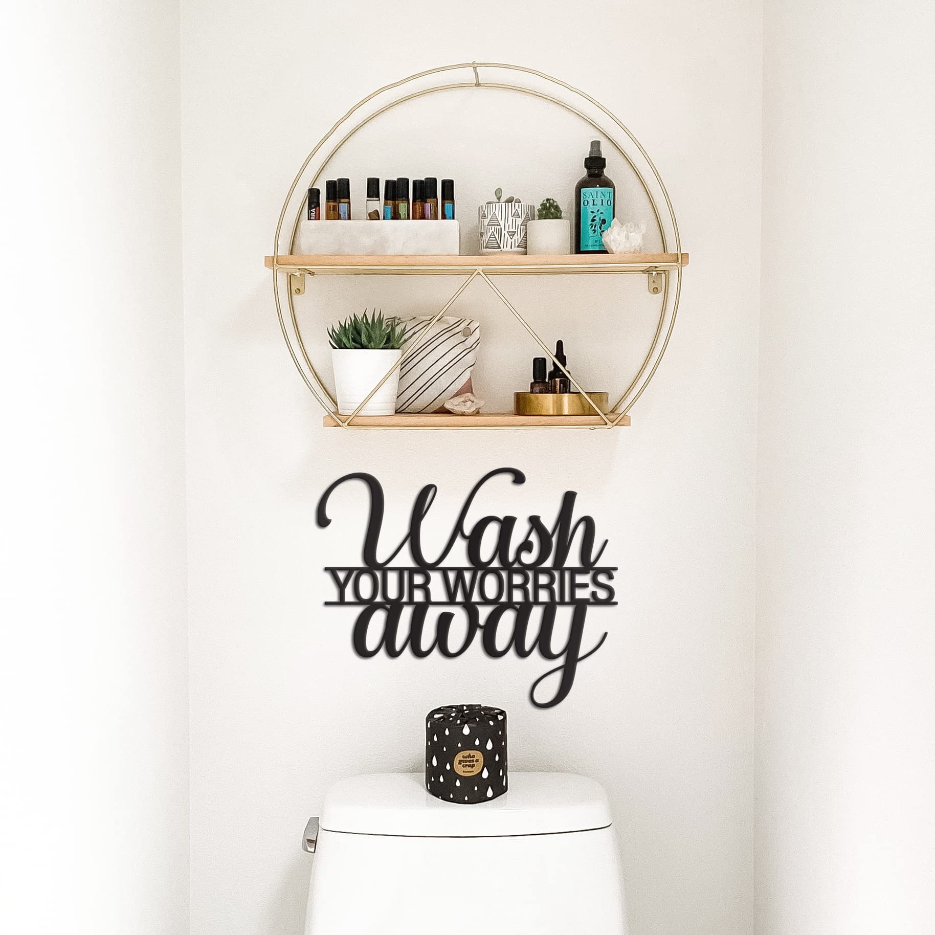 Vivegate Wash Your Worries Away Bathroom Sign Metal Wall Decor - Image 3