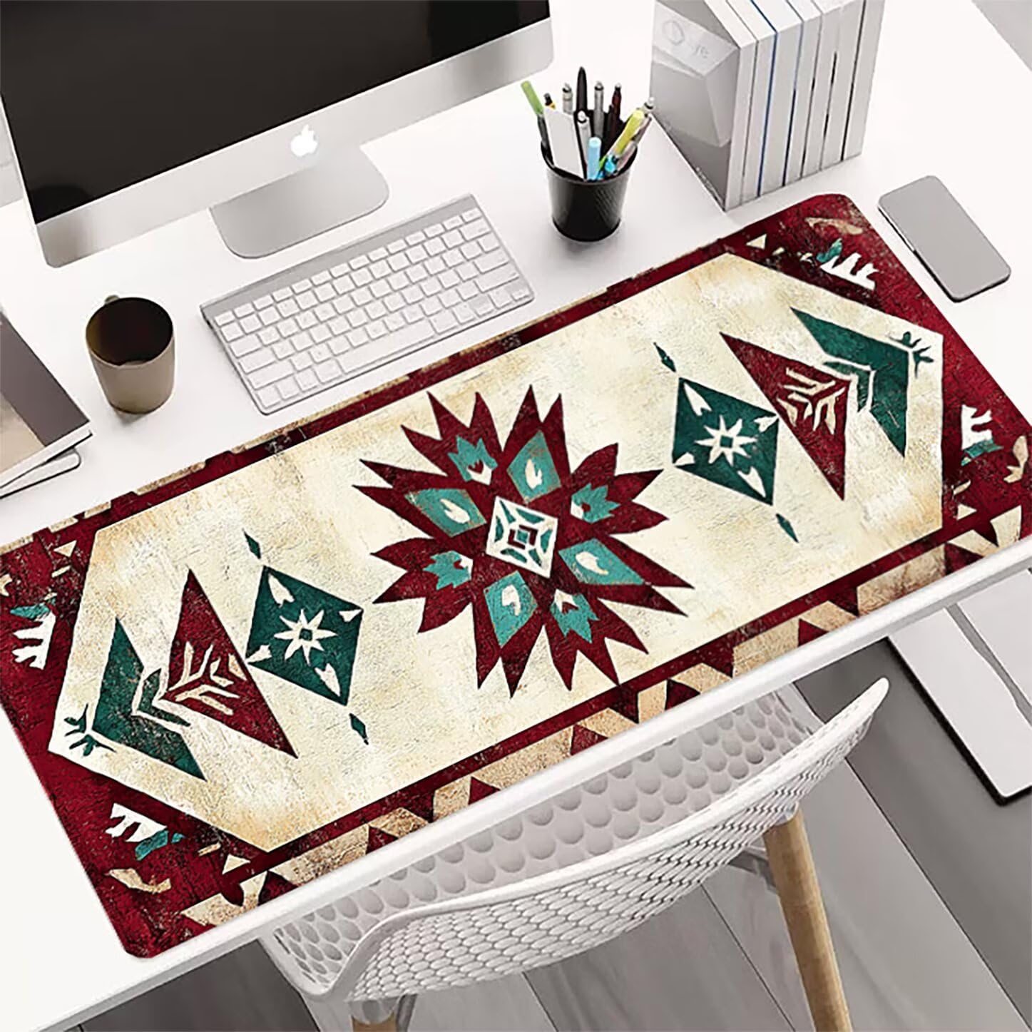 Lpfieonn Retro Großes Schreibtischunterlage, XXL Schreibtischunterlagen, Böhmen XXL Wasserdicht Gaming Mousepad mit Vernähter Rand und Rutschfeste Gummibasis, für Laptop/Hause/Büro 120x60cm PF-1825