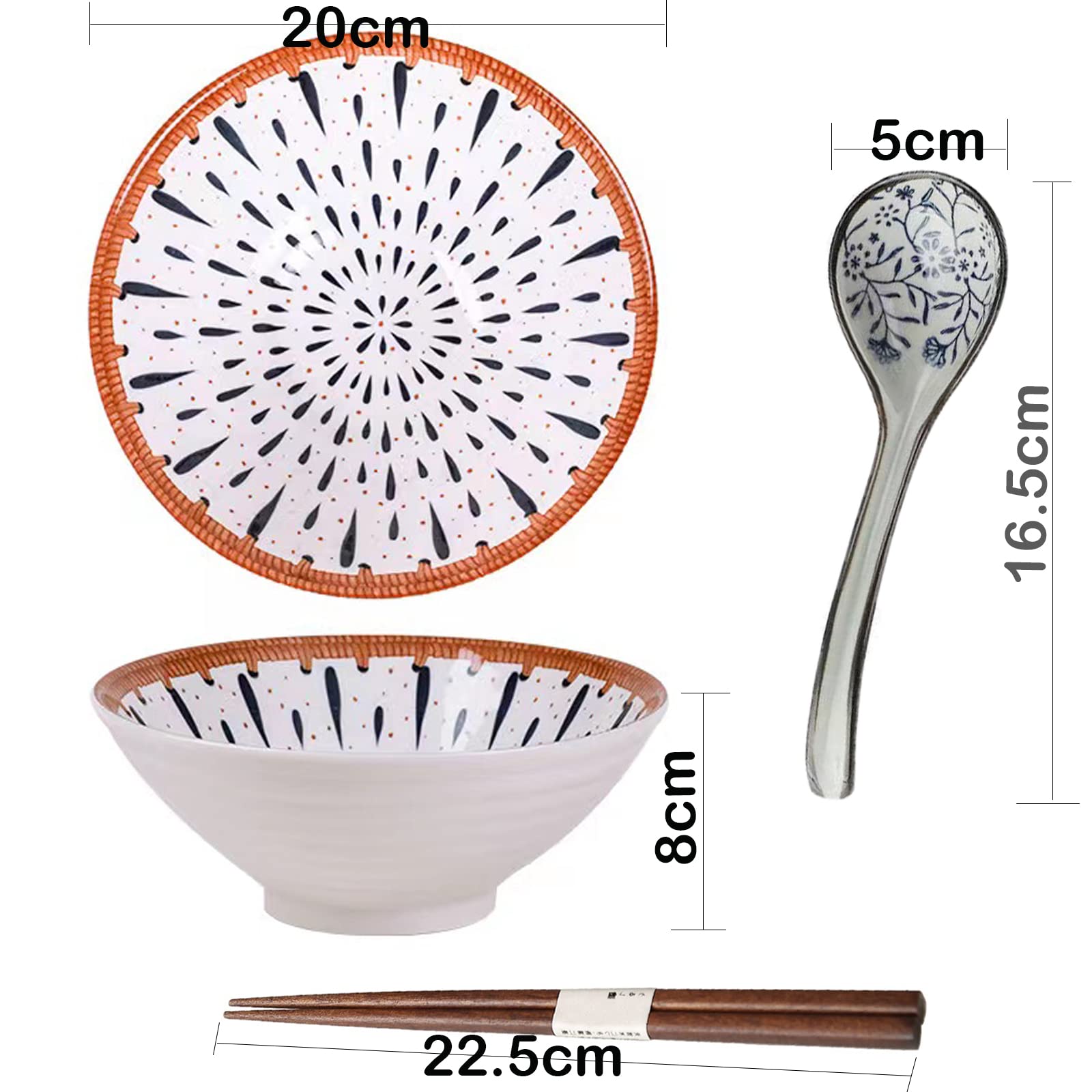Japanische Suppenschale,Japanese Ramen Bowl Set,Japanisch Schussel Keramik,1100ml Ramen Schale,Soup Bowl japanese,Ramen Schüssel Keramik mit Löffel,Essstäbchen,Suppenschalen Porzellan