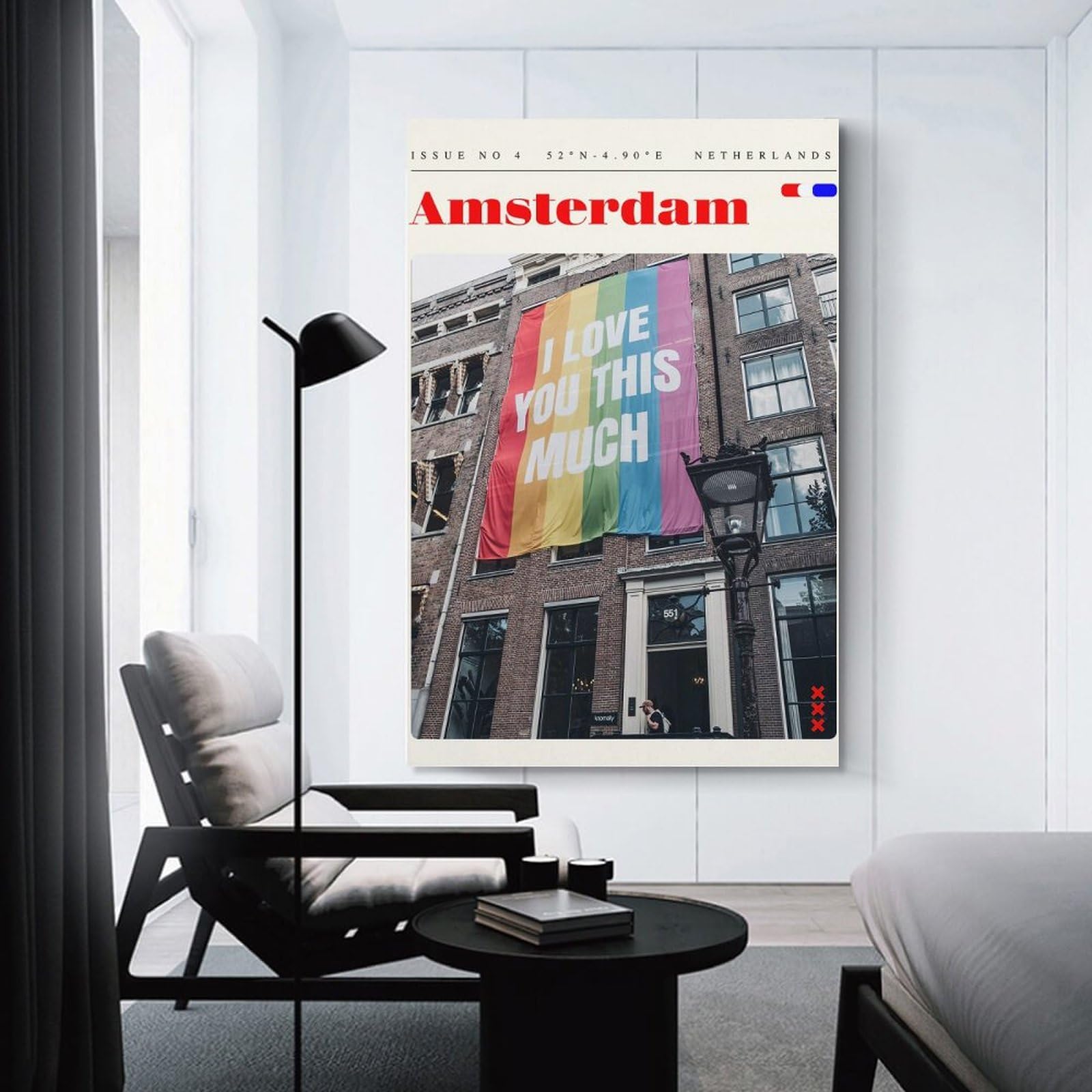 Junmoney Canvas Wall Picture Amsterdam Travel Art, 24x36inch(60x90cm), for Calm Bedrooms, Home Corners Or Flats, Decorative Wall Art for Cosy Rooms