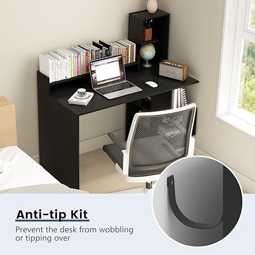 Miniatura 7 de Tangkula Escritorio para computadora con estantería de almacenamiento y gabinete, escritorio moderno de oficina en casa de 48 pulgadas con 8 Negro