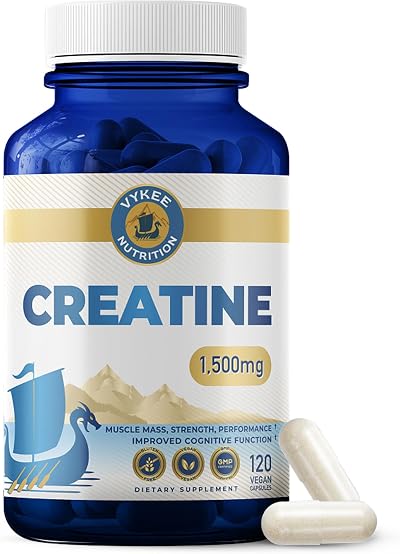 Vykee Nutrition Creatine Monohydrate Supplement Capsules, 1,500 mg