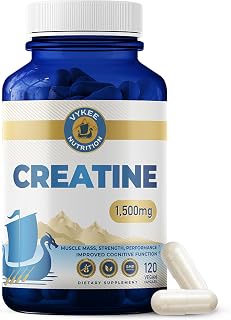 Vykee Nutrition Creatine Monohydrate Capsules 1,500 mg - Daily Creatine Supplement for Muscle Strength Training, Endurance, and Workout Performance Support - Vegan, Non-GMO - 120 Capsules