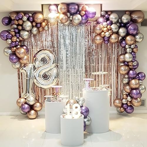 Miniatura 7 de RUBFAC 50 globos metálicos, globos cromados multicolores de 12 pulgadas y cinta, 10 globos de látex gruesos de colores surtidos para cumpleaños,