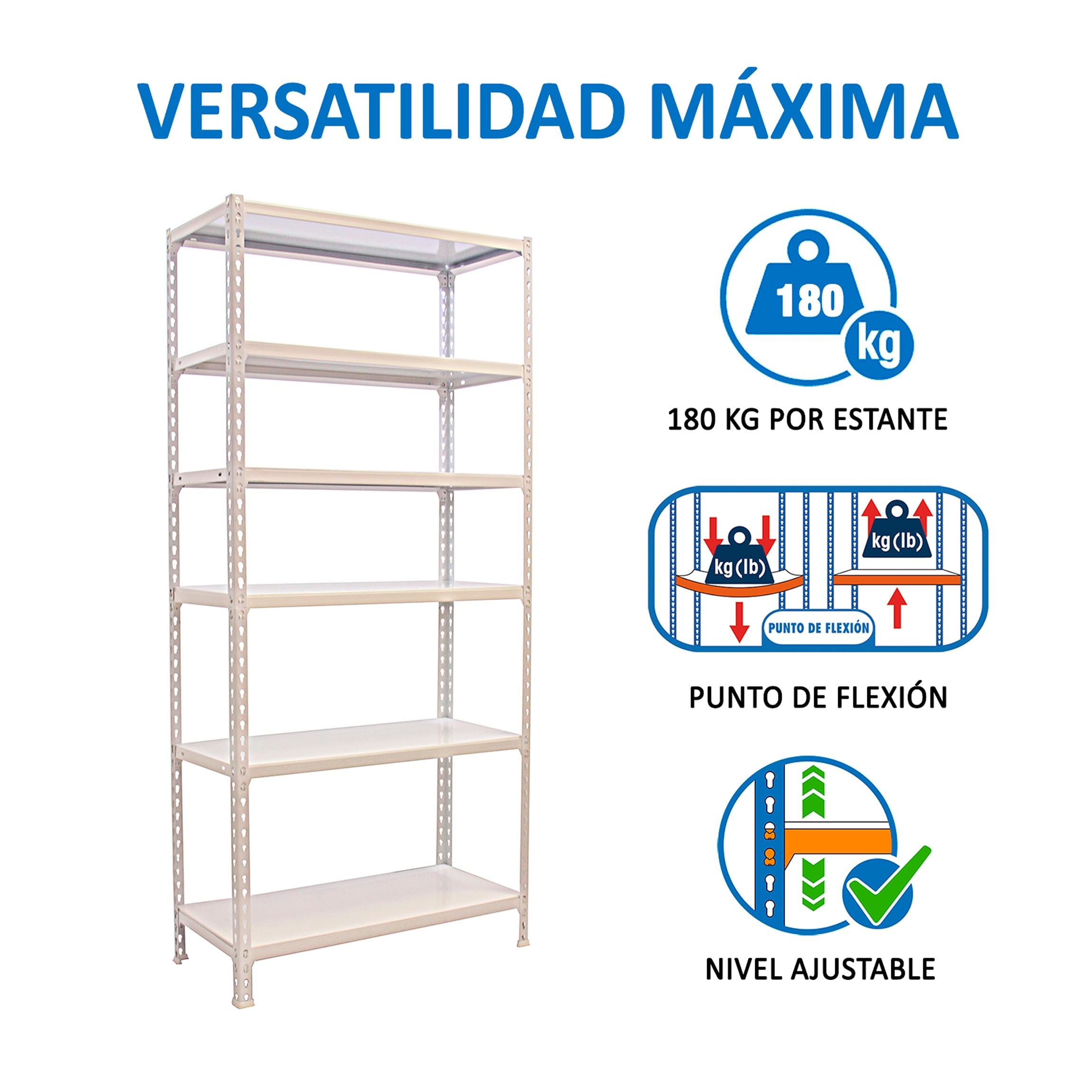 Simon Rack Estanteria Metalica, 2500x1000x300 mm, 6 Alturas, Bandeja Metal, 180 kg de Punto Flexión, Estanteria Almacenaje, Blanco - Simonclick