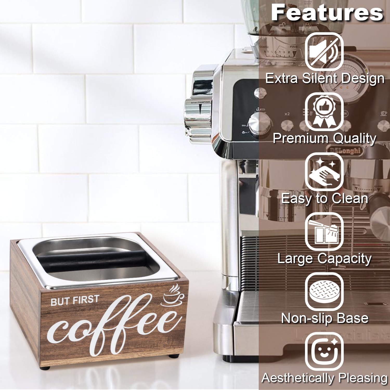Knock Box para café expreso, caja de espresso de diseño silencioso, accesorios para máquina de espresso, estación de apisonamiento, base antideslizante, accesorios de barra de café, herramientas de