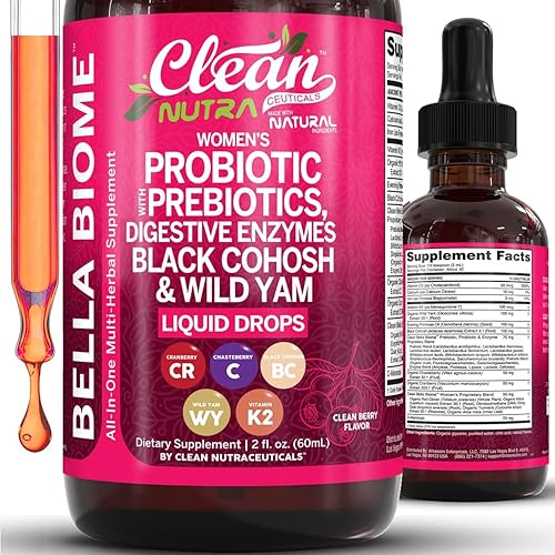 Liquid Probiotics for Women Drops with Chasteberry, Black Cohosh, Prebiotics, Digestive Enzymes, Evening Primrose Oil, Wild Yam, Cranberry Dmannose