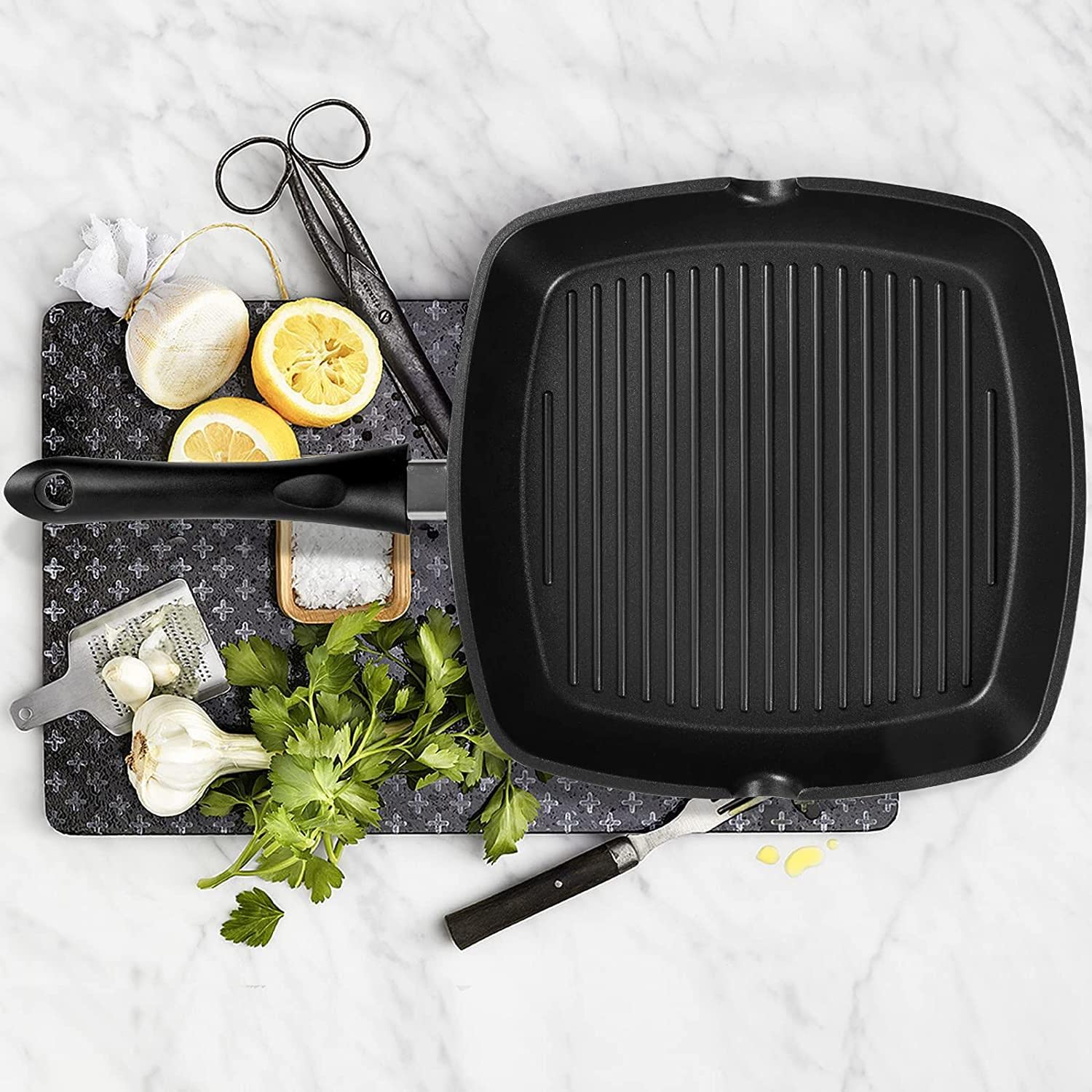 Sartén Parrilla 28cm,Grill Asador con Rayas,Sartén Grill Cuadrada Plancha de Aluminio Fundido con Antiadherente,Apto para Todo Tipo de Cocinas Incluido Inducción, Libre de PFOA