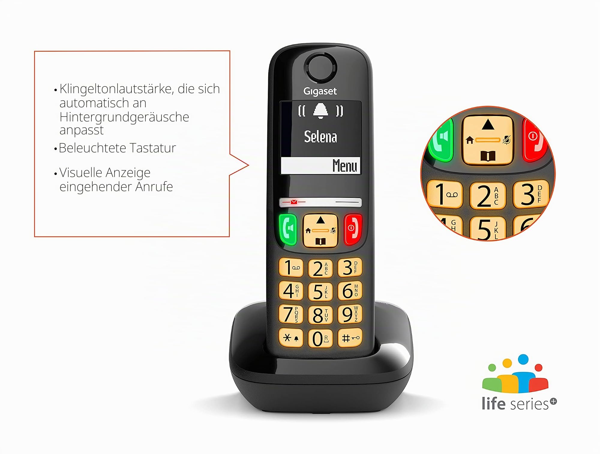 Gigaset E275 Duo – Zwei DECT-Telefone – schnurlos – große Tasten und Zahlen – kompatibel mit Hörgeräten, Schwarz [italienische Version]