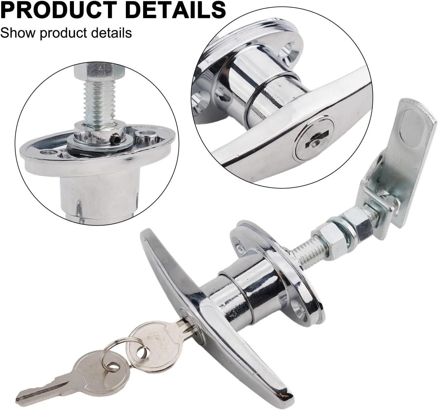 Zinc Alloy T Handle Lock Kit with Keys for Truck Cap Camper Shell Garage Door Secure Metal Latch Mechanism Silver Finish Hardware