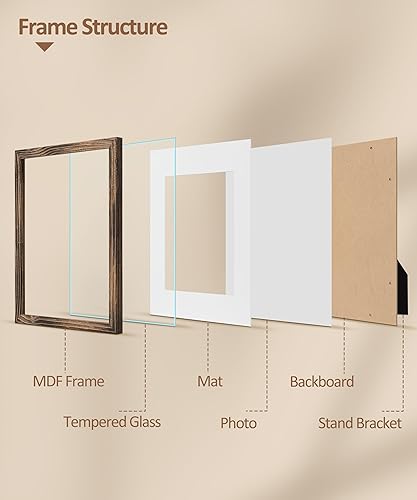 Miniatura 8 de Sonefreiy Portarretratos de madera de 11 x 14 pulgadas con paspartú para fotos de 8 x 10 pulgadas, juego de marcos de fotos marrón moderno para