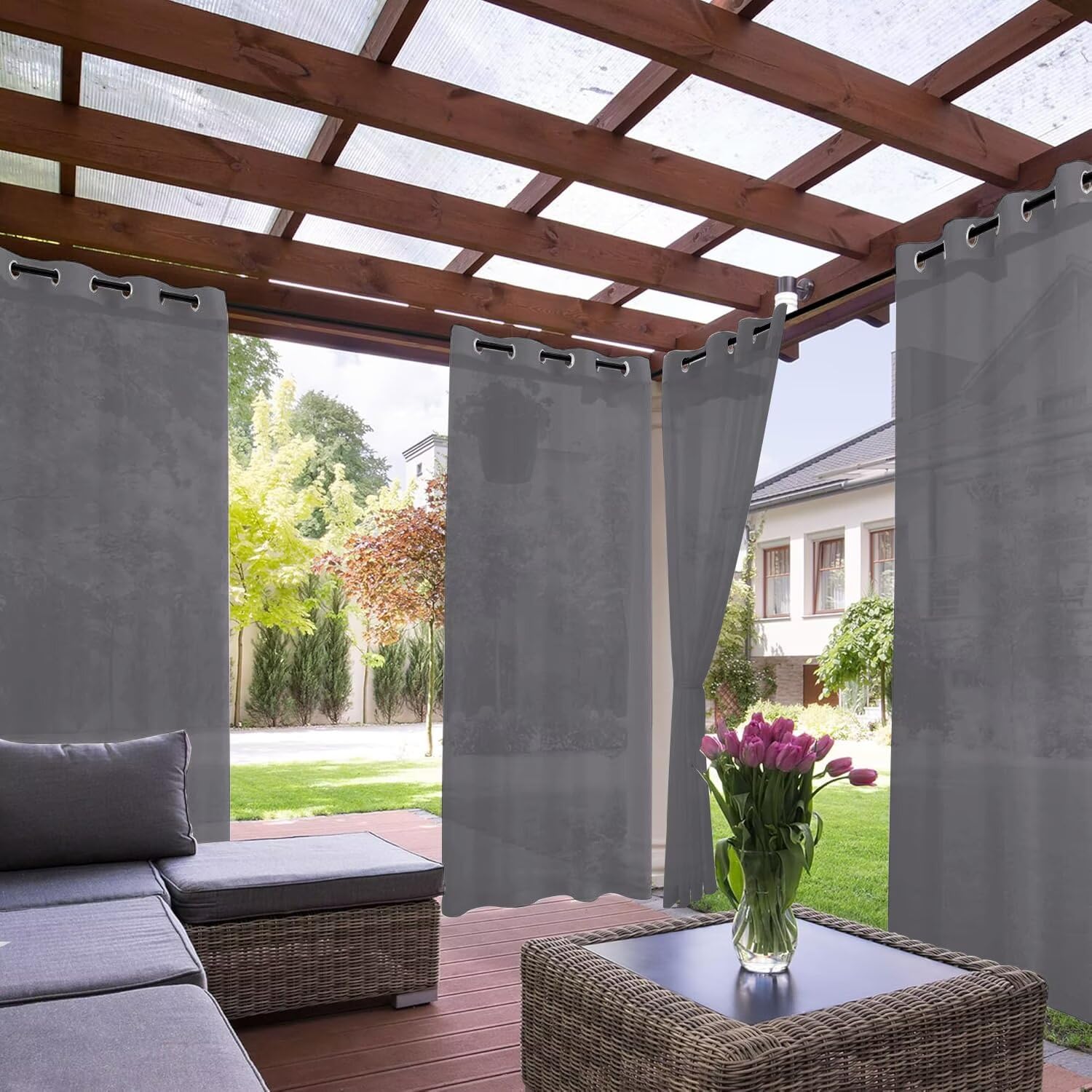 youleyar Lot de 2 rideaux d'extérieur transparents imperméables pour terrasse, voilage d'aspect lin avec passe-tringle pour salon, chambre à coucher, porche, pergola, cabane, tonnelle (254 x 274 cm youleyar Lot de 2 rideaux d'extérieur transparents imperméables pour terrasse, voilage d'aspect lin avec passe-tringle pour salon, chambre à coucher, porche, pergola, cabane, tonnelle (254 x 274 cm