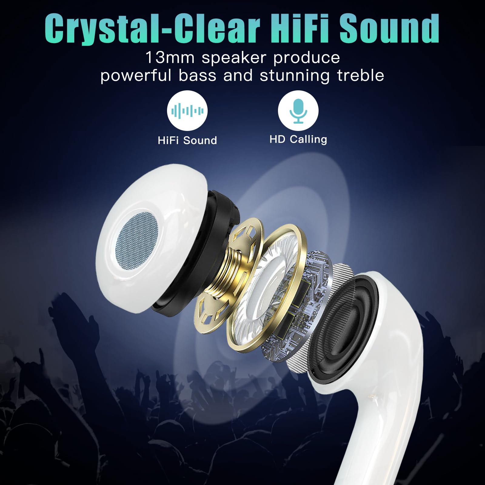 Auriculares intrauditivos inalámbricos Bluetooth: auriculares internos deportivos inalámbricos con sonido estéreo HiFi con 4 micrófonos - control táctil - IPX7 resistente al agua compatible c
