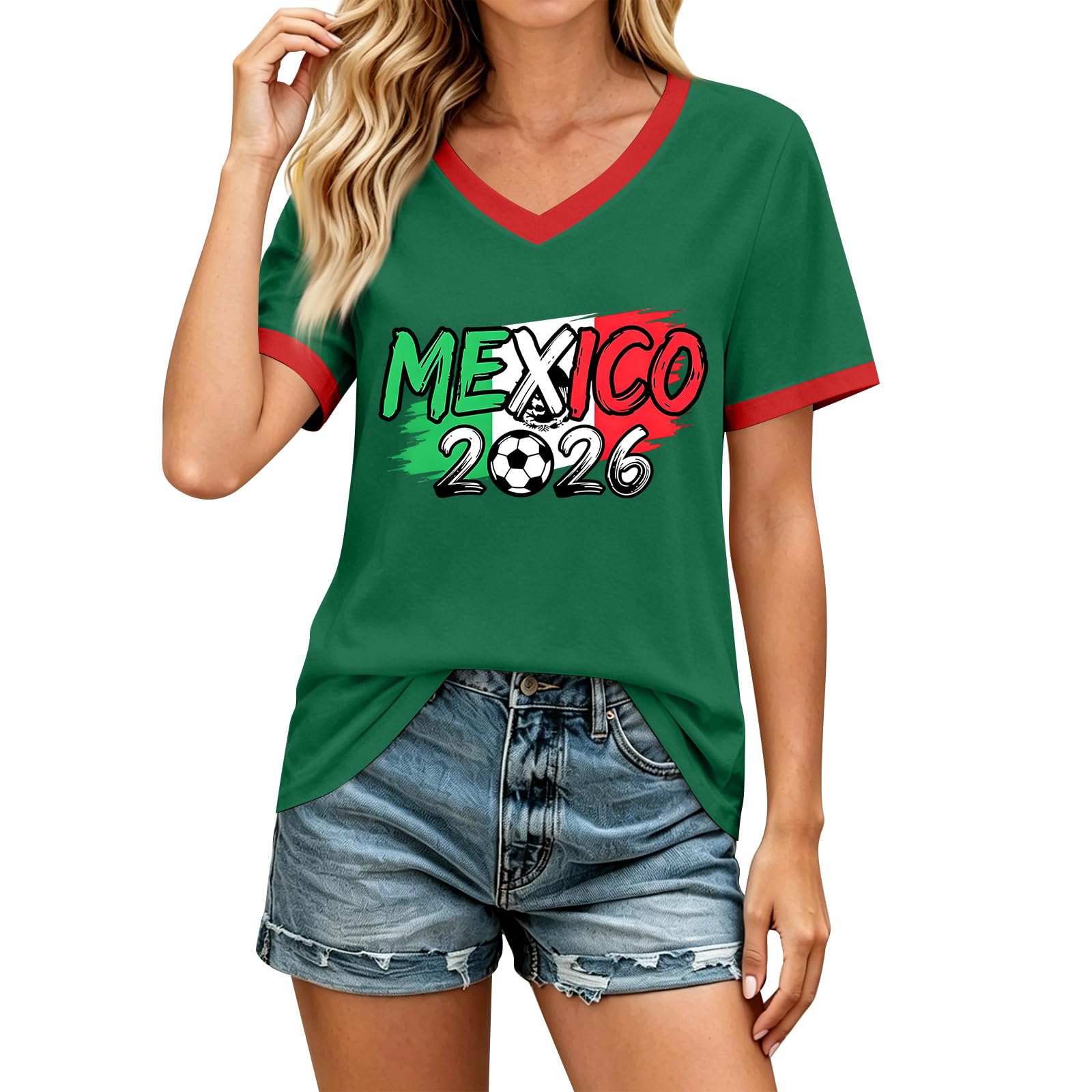 Soccer Jersey Women,Football Cup 2026 USA Mexico Argentina Soccer Game Day Casual V Neck…