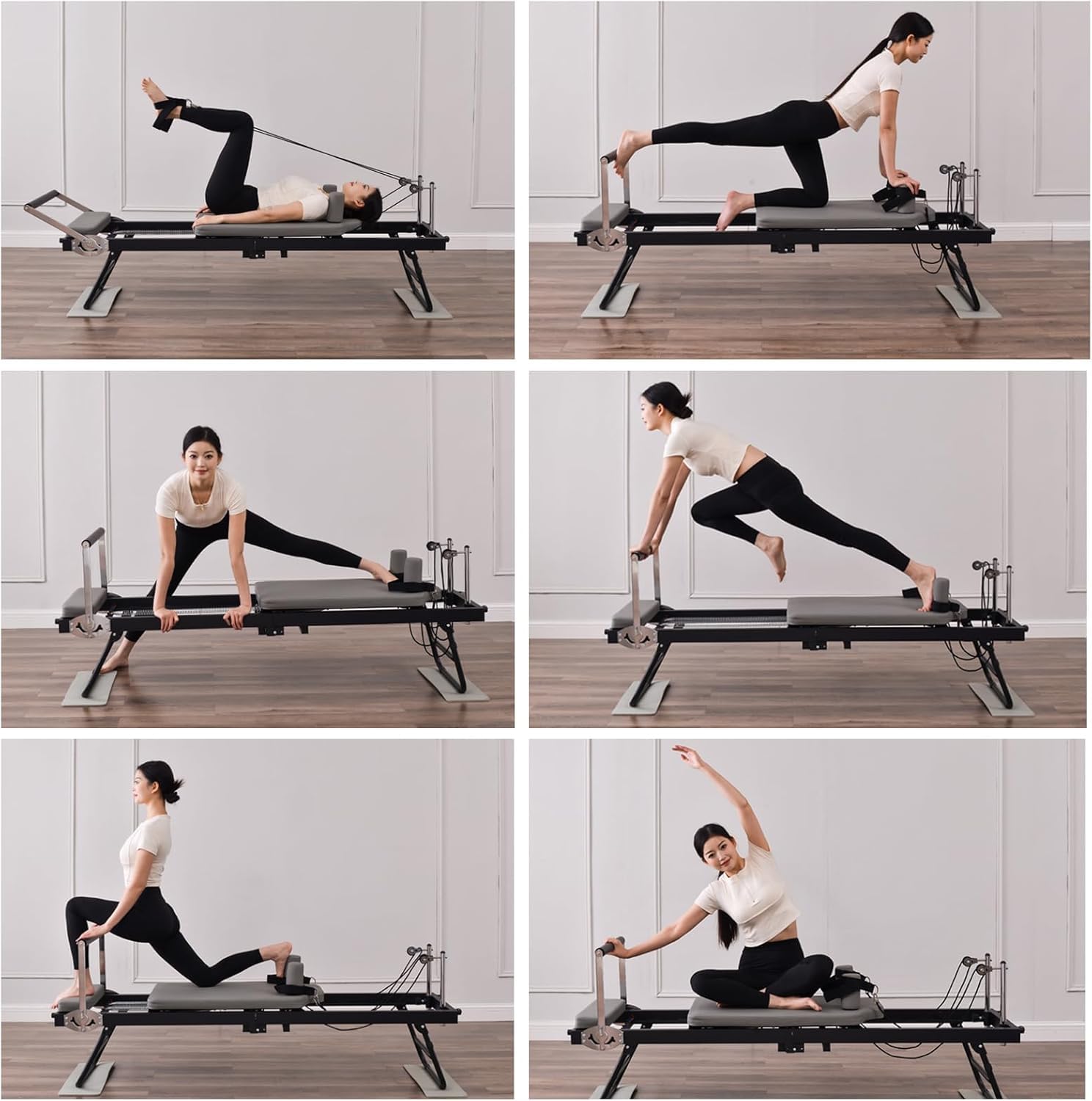 Macchina Pieghevole per Pilates Reformer da Home Studio, Rimbalzista Cardio Fitness per Sistema di Allenamento A Casa Pilates, Macchina per Allenamento Pilates Reformer per Palest, Black, Latex Tube
