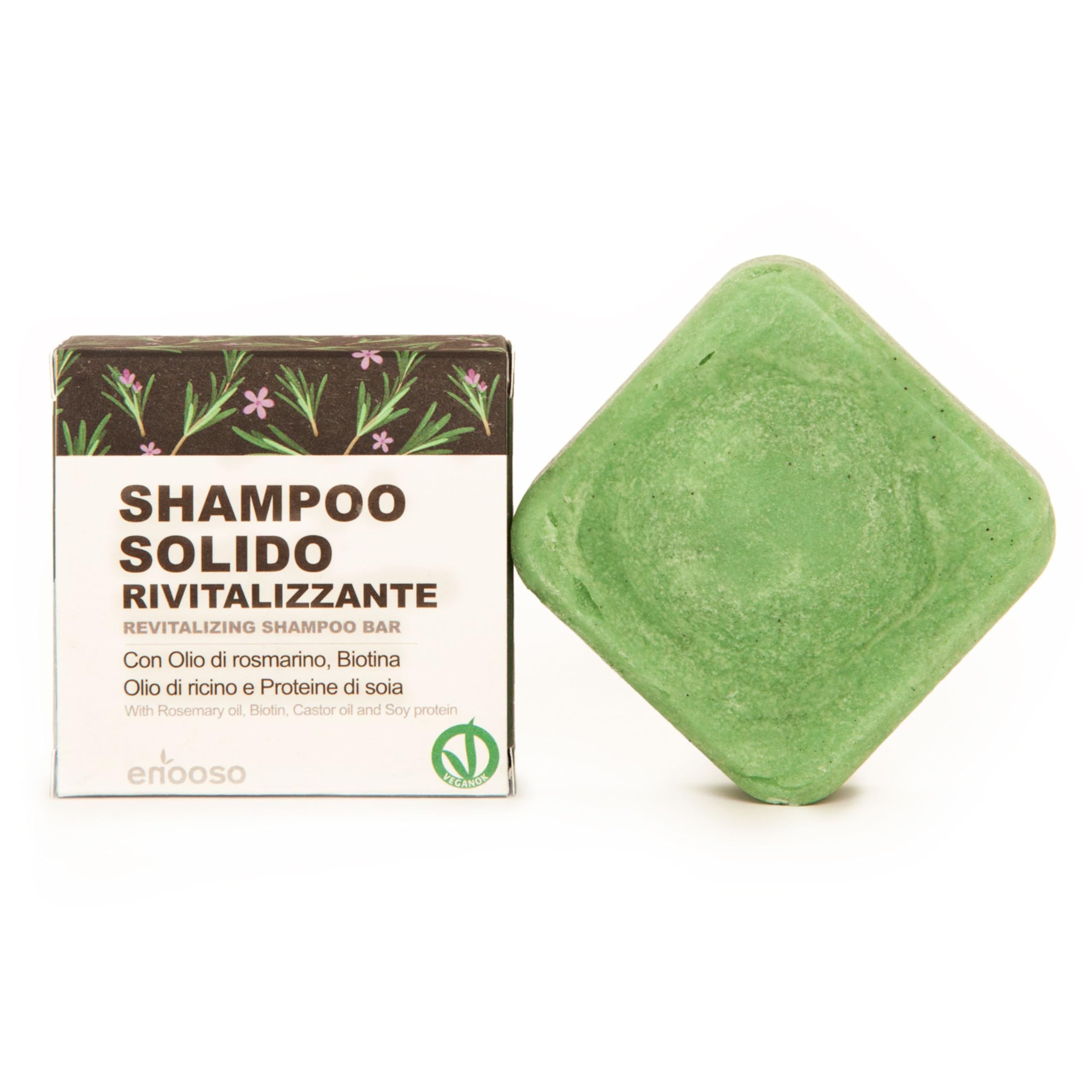 Enooso - Bio-Shampoo Gegen Haarausfall, Stärkt Mit Rosmarinöl, Verdünnt Mit Reinigendem Rizinusöl, Für Fettiges Haar, 100% Natürliches und Veganes Festes Shampoo - 65g