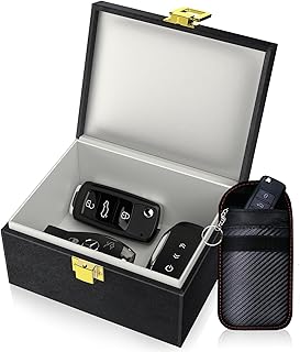 A Faraday box for blocking car key fob signals.