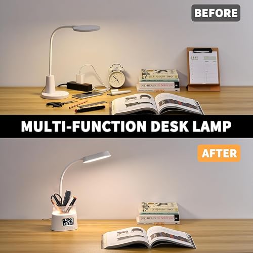 Miniatura 7 de Lámpara de escritorio LED con soporte para bolígrafo, lámparas táctiles para mesita de noche con 3 modos de color, luz de lectura para cama que