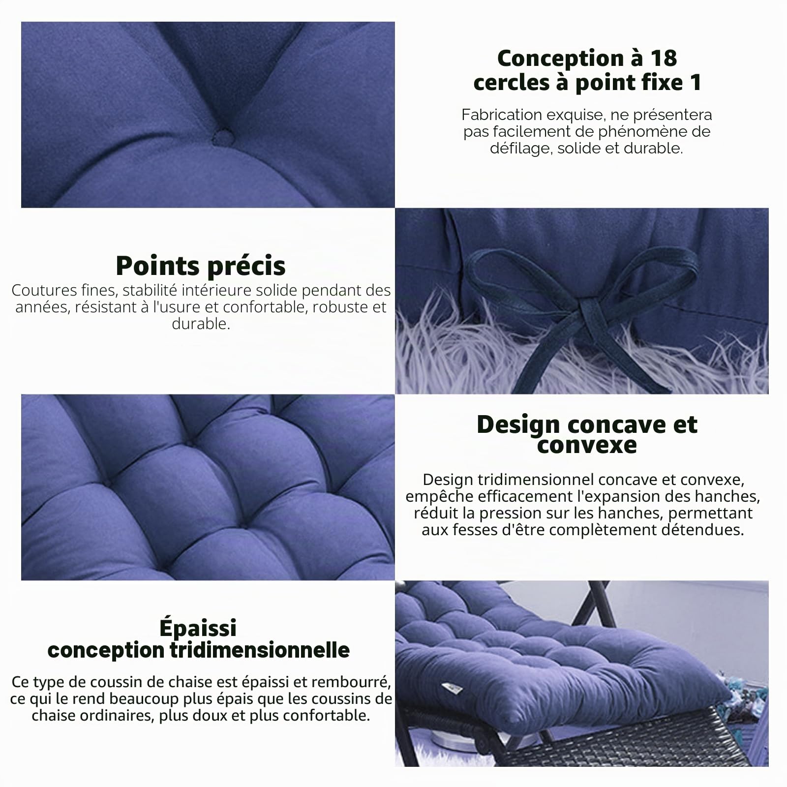 Coussin de Jardin pour Chaise Longue, 155 x 48 x 8 cm, Rembourré, Idéal pour Canapé et Chaise Longue en Rotin